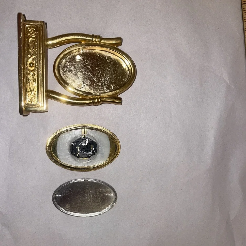 Timex TMX300 Collectible Mini Mirror‎ Clock Quartz Crystal Brass Desk Gold Works